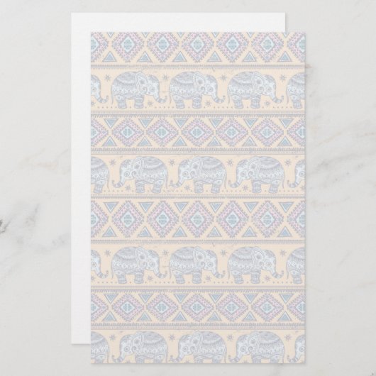 Blauw Elephant Tribal Patroon Briefpapier (Voorkant / Achterkant)
