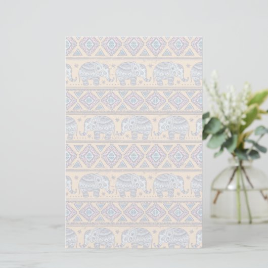 Blauw Elephant Tribal Patroon Briefpapier (Staand voorkant)