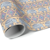 Blauw Elephant Tribal Patroon Cadeaupapier (Rol Hoek)