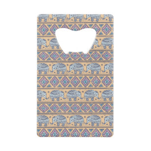 Blauw Elephant Tribal Patroon Creditkaart Flessenopener