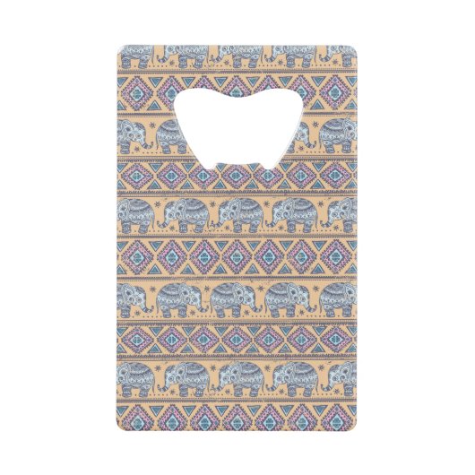 Blauw Elephant Tribal Patroon Creditkaart Flessenopener (Voorkant)