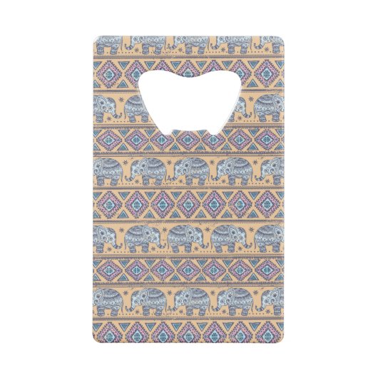 Blauw Elephant Tribal Patroon Creditkaart Flessenopener (Achterkant)