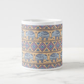Blauw Elephant Tribal Patroon Grote Koffiekop (Voorkant)