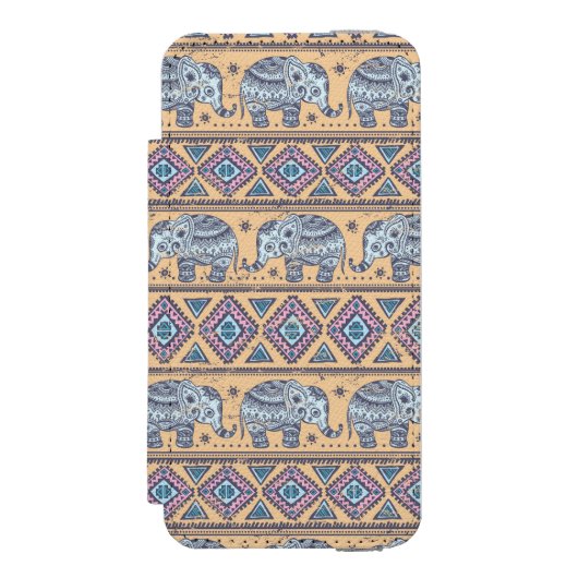 Blauw Elephant Tribal Patroon Incipio iPhone Portemonnee Hoesje (Voorkant Agenda)