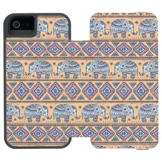 Blauw Elephant Tribal Patroon Incipio iPhone Portemonnee Hoesje (Agenda Open)