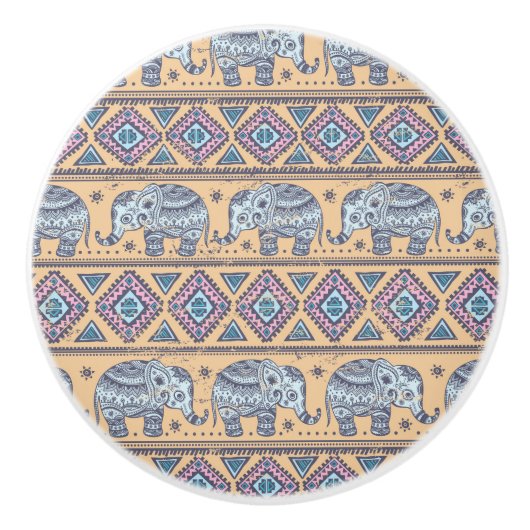 Blauw Elephant Tribal Patroon Keramische Knop (Voorkant)