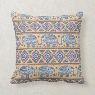 Blauw Elephant Tribal Patroon Kussen