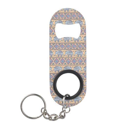 Blauw Elephant Tribal Patroon Mini Flessenopener (Voorkant)
