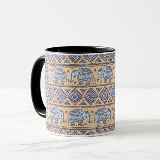 Blauw Elephant Tribal Patroon Mok (Voorkant links)