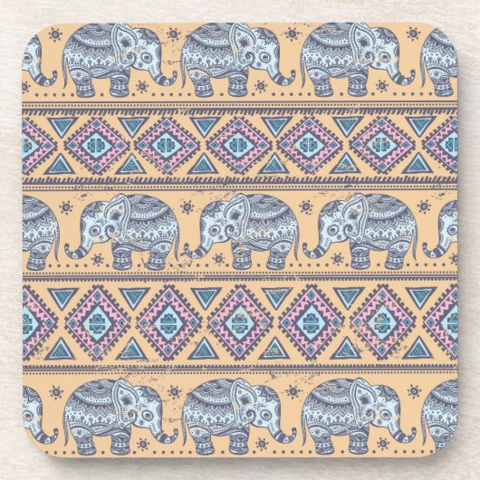 Blauw Elephant Tribal Patroon Onderzetter (Voorkant)