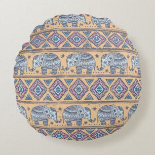 Blauw Elephant Tribal Patroon Rond Kussen