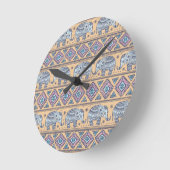 Blauw Elephant Tribal Patroon Ronde Klok (Hoek)