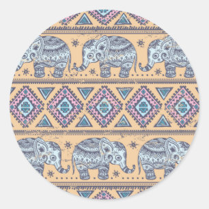 Blauw Elephant Tribal Patroon Ronde Sticker