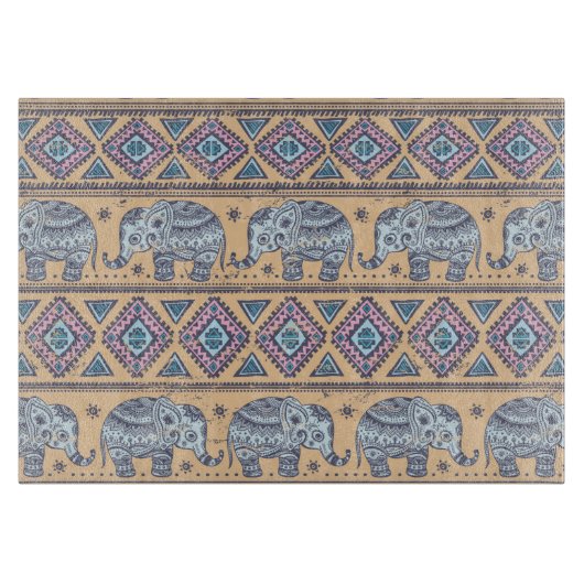 Blauw Elephant Tribal Patroon Snijplank (Voorkant)