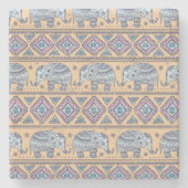 Blauw Elephant Tribal Patroon Stenen Onderzetter (Voorkant)