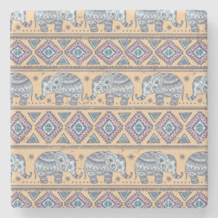 Blauw Elephant Tribal Patroon Stenen Onderzetter