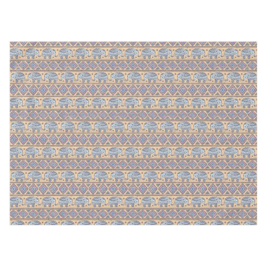 Blauw Elephant Tribal Patroon Tafelkleed (Voorkant (Horizontaal))