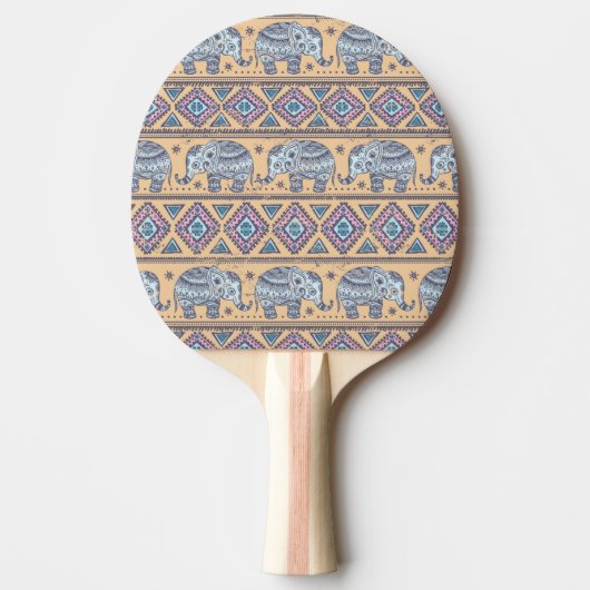 Blauw Elephant Tribal Patroon Tafeltennisbatje (Voorkant)
