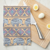 Blauw Elephant Tribal Patroon Theedoek (Quarter Fold)