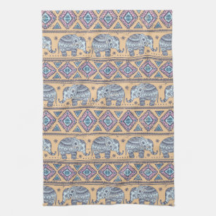 Blauw Elephant Tribal Patroon Theedoek