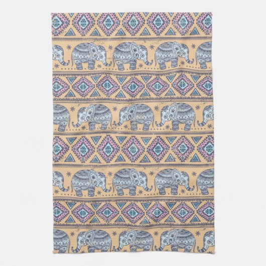 Blauw Elephant Tribal Patroon Theedoek (Verticaal)
