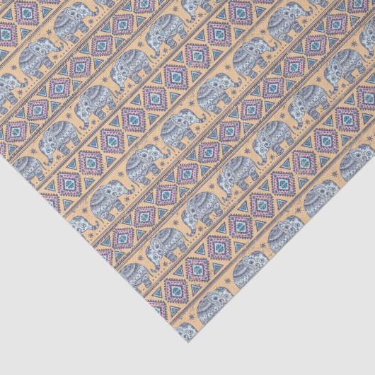 Blauw Elephant Tribal Patroon Tissuepapier (Detail)