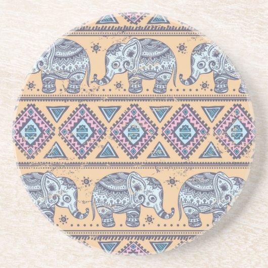 Blauw Elephant Tribal Patroon Zandsteen Onderzetter (Voorkant)