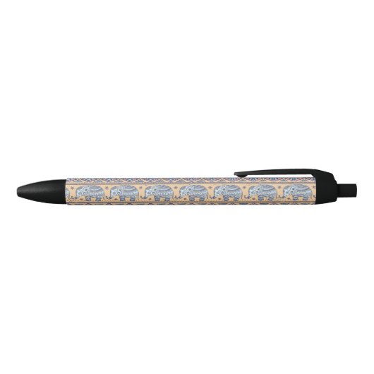 Blauw Elephant Tribal Patroon Zwarte Inkt Pen (Bovenkant)