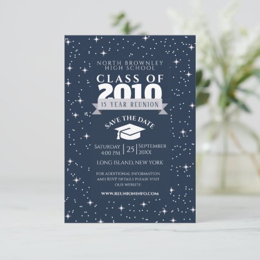 Blauw Elk Jaar Klasse Reunion Design Uitnodiging (Staand voorkant)