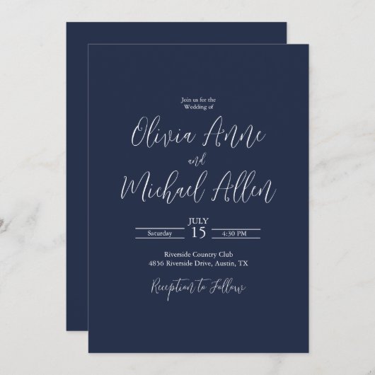 Blauw Ellegant Schrift Trouw Uitnodiging (Voorkant / Achterkant)