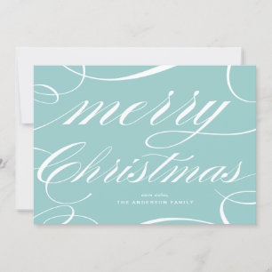 Blauw Ellegant Script Bloemrijke Kerstmis Feestdagenkaart