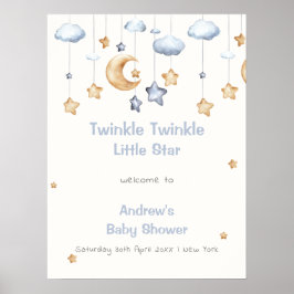 Blauw Ellegant Twinkel Twinkel Baby Shower Welkom Poster