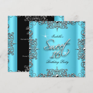 Blauw Ellegante Sweet Sixteen 16 Verjaardagsfeestj Kaart