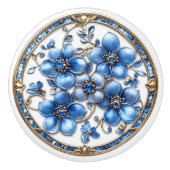 Blauw Emaille Bloemen Gouden Wijnstokken & Saffier Keramische Knop (Voorkant)