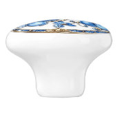 Blauw Emaille Bloemen Gouden Wijnstokken & Saffier Keramische Knop (Zijkant)