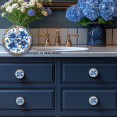 Blauw Emaille Bloemen Gouden Wijnstokken & Saffier Keramische Knop