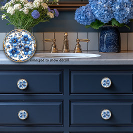 Blauw Emaille Bloemen Gouden Wijnstokken & Saffier Keramische Knop