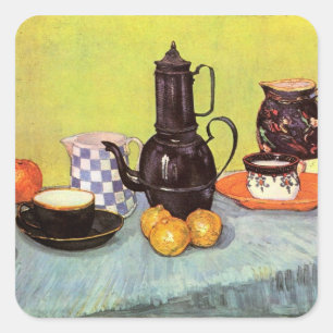 Blauw Emaille Koffiepot door Vincent van Gogh Vierkante Sticker