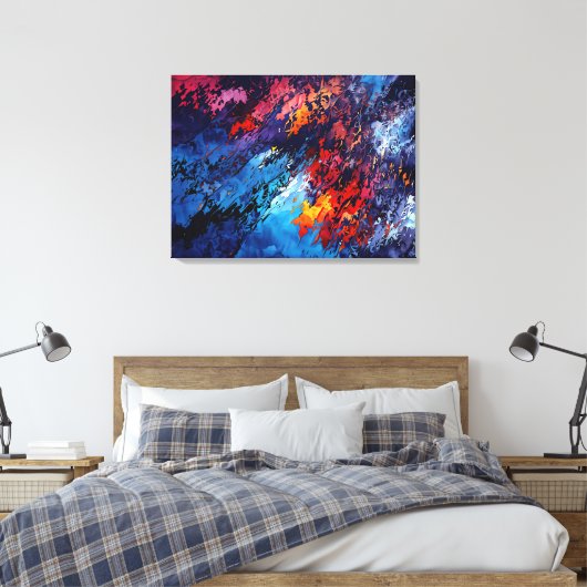 Blauw Ember Blauw Rood Hedendaagse Abstracte Kunst Canvas Afdruk (Insitu (Slaapkamer))