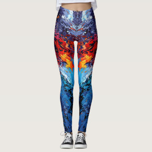 Blauw Ember Blauw Rood Hedendaagse Abstracte Kunst Leggings