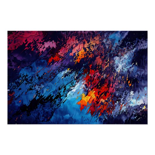 Blauw Ember Blauw Rood Hedendaagse Abstracte Kunst Perfect Poster (Voorkant)
