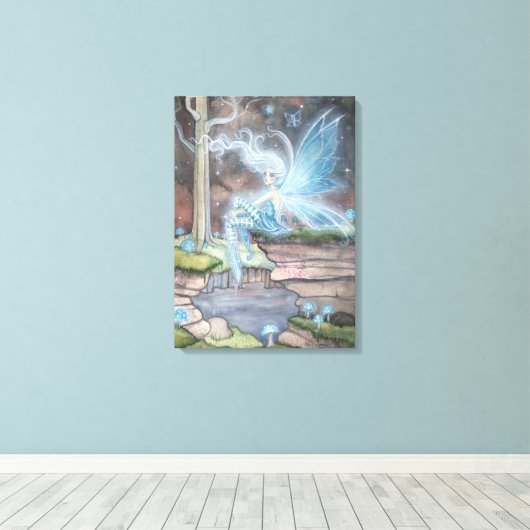 Blauw Ember Fantasy Fairy Art Wrapped Canvas (Insitu (Houten vloer))