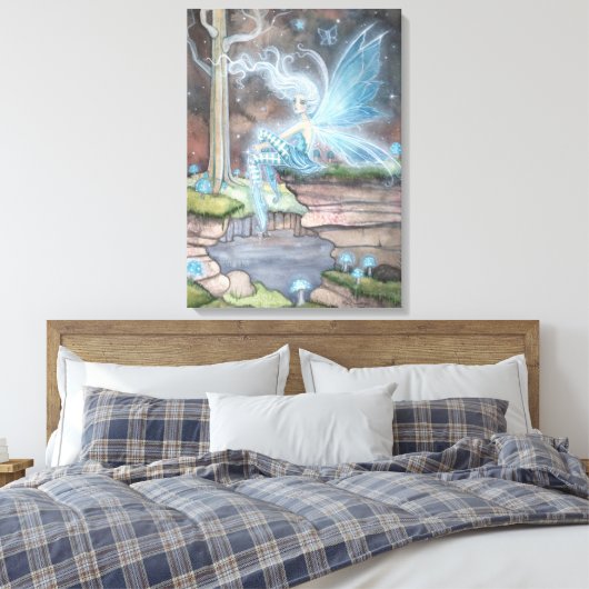 Blauw Ember Fantasy Fairy Art Wrapped Canvas (Insitu (Slaapkamer))
