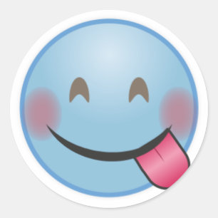 Blauw Emoji gezicht met tong uit Funny Ronde Sticker