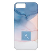 Blauw en Abstracte inktwas met monogram Case-Mate iPhone Case (Achterkant)