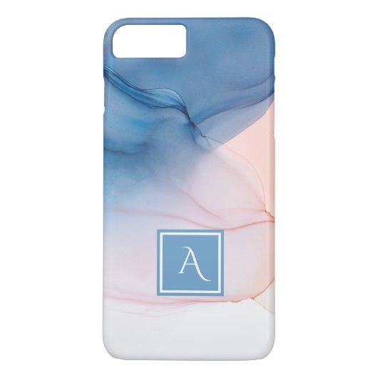 Blauw en Abstracte inktwas met monogram Case-Mate iPhone Case (Achterkant)