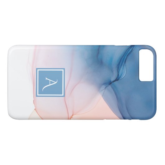 Blauw en Abstracte inktwas met monogram Case-Mate iPhone Case (Achterkant (Horizontaal))