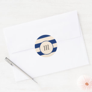 Blauw en Antiek witte strepen Ronde Sticker