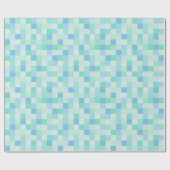 Blauw en Aqua Blue Squares Verpakkingspapier Cadeaupapier (Vlak)