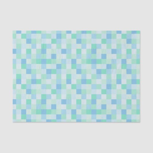 Blauw en Aqua Blue Squares Weefpapier Tissuepapier (Voorkant)